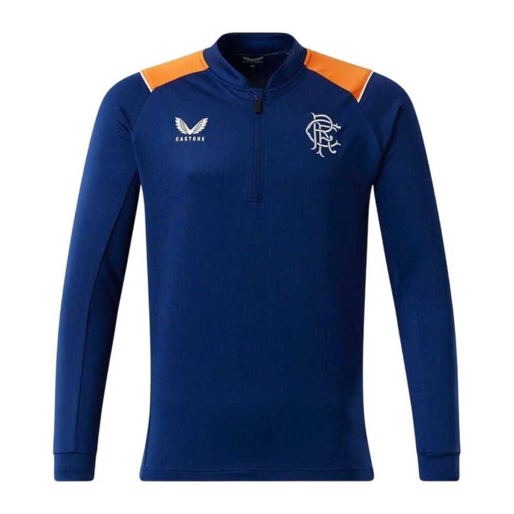 Castore Mens Rangers FC Quarter Zip Training Fleece Top / Navy/Orange